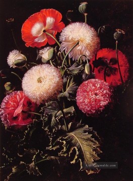 Stillleben mit Rosa  Rot und Weiß Mohnblumen Johan Laurentz Jensen Blume Ölgemälde